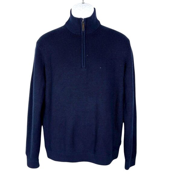 Ted Baker Sweater Men Large Navy Pullover 3/4 Zip Wool Blend Knit Long Sleeve - Picture 1 of 15